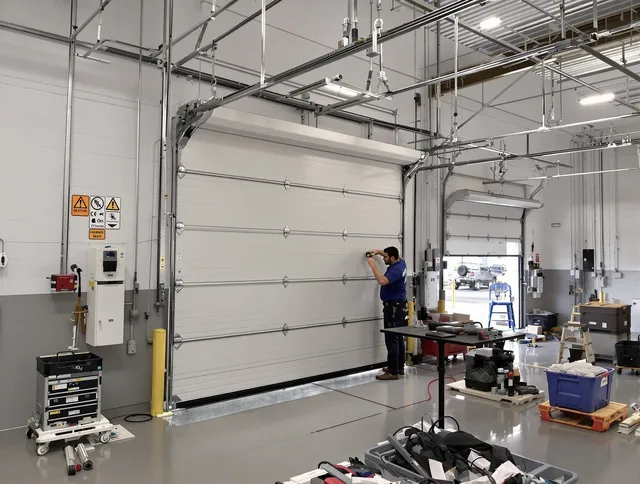 Commercial garage door repair being performed by Davidson Garage Door Repair expert in Davidson