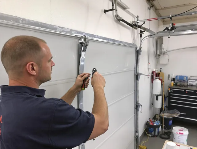 Before and after garage door dent repair by Davidson Garage Door Repair in Davidson