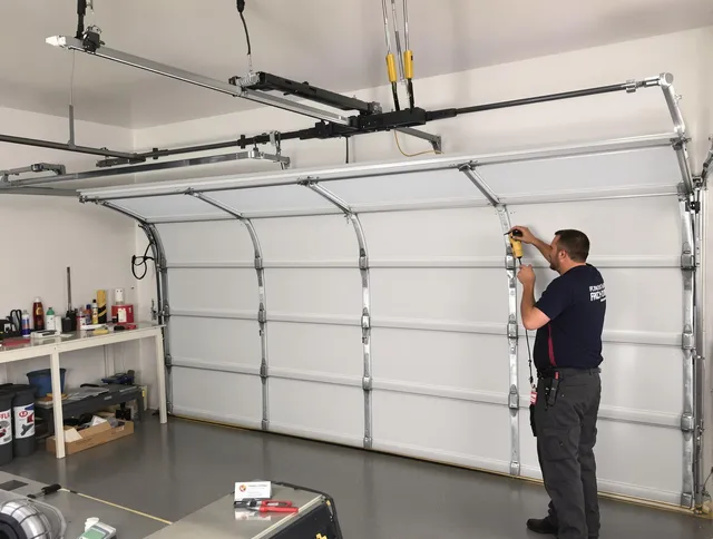 Davidson Garage Door Repair certified technician performing overhead door system repair in Davidson