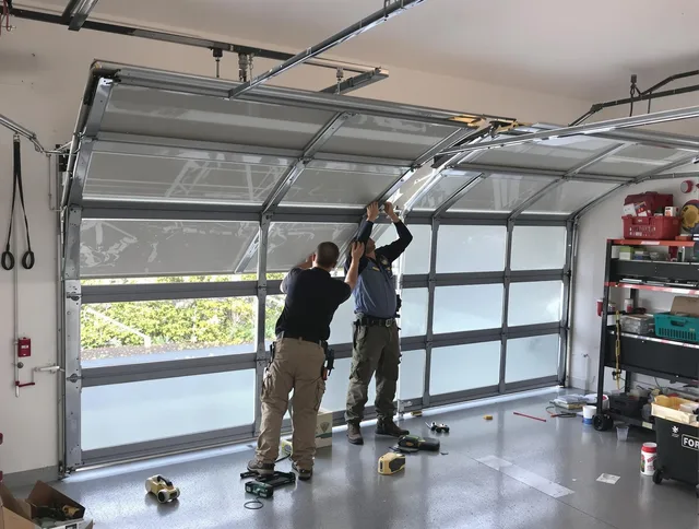 Davidson Garage Door Repair expert performing precise panel replacement on Davidson garage door